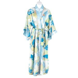 VTG y2k Oscar De La Renta Pink Label satin kimono floral robe Maxi Dreamy Whimsy